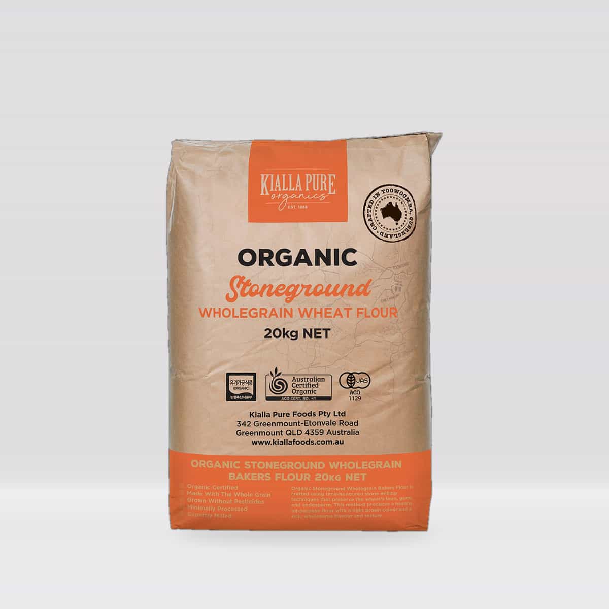 Kialla Pure Foods Organic Stoneground Wholegrain Bakers Flour 12.5kg