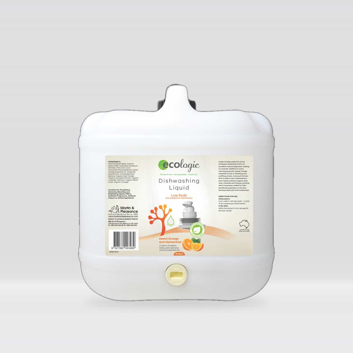 ECOLogic Sweet Orange & Clementine Dishwashing Liquid BULK 15L
