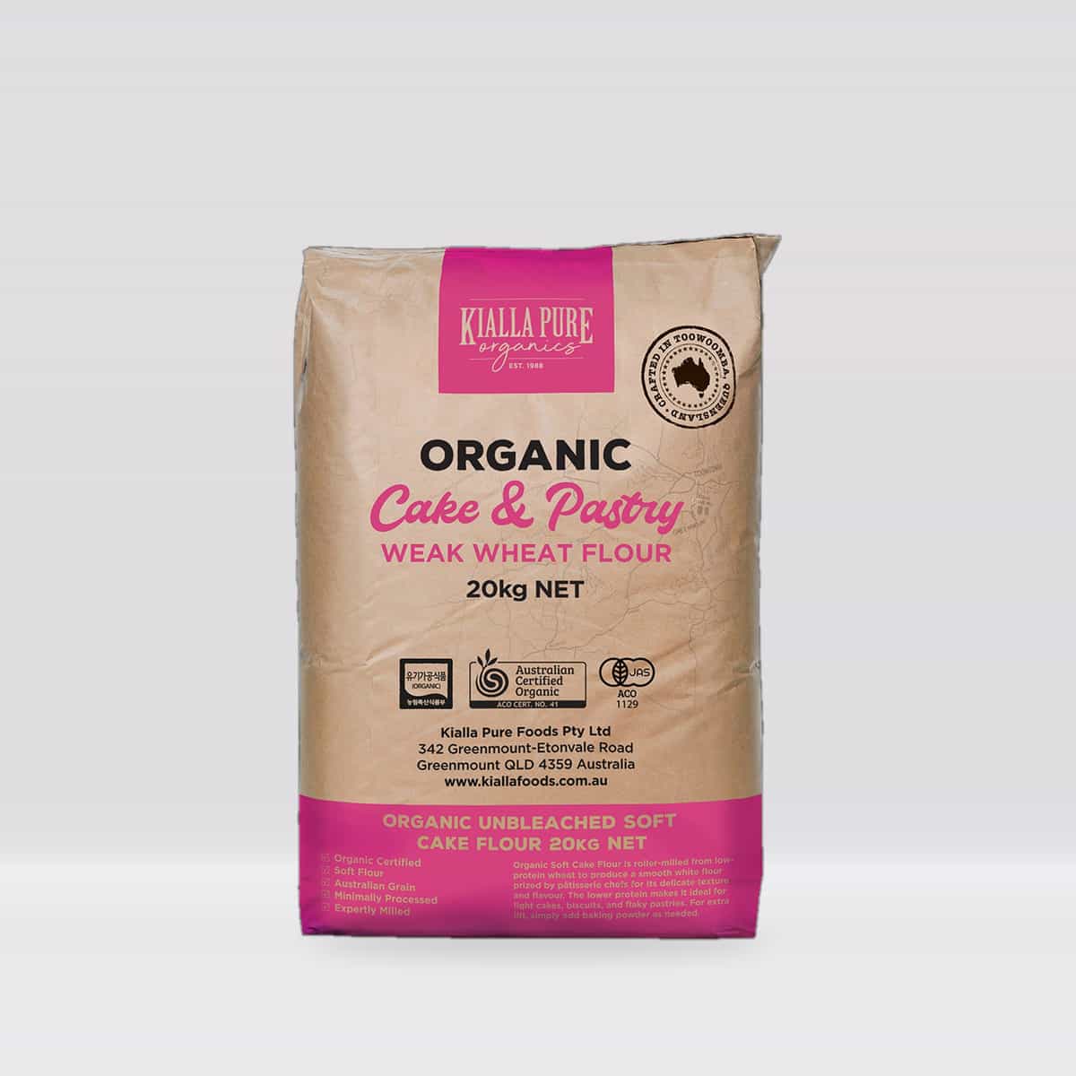 Kialla Pure Foods Organic Unbleached Soft Cake Flour 20kg
