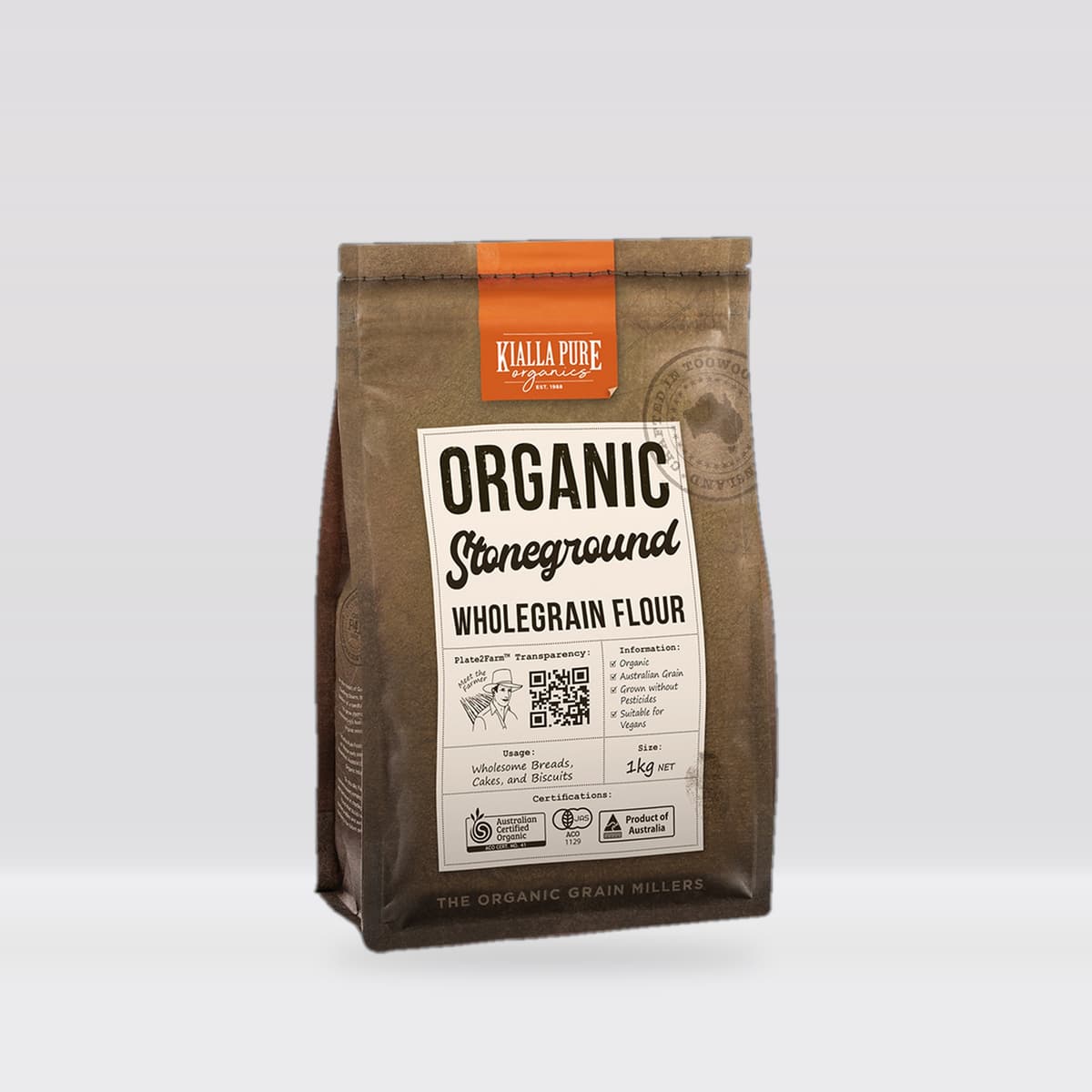Kialla Pure Foods Organic Stoneground Wholegrain Plain Flour 1kg