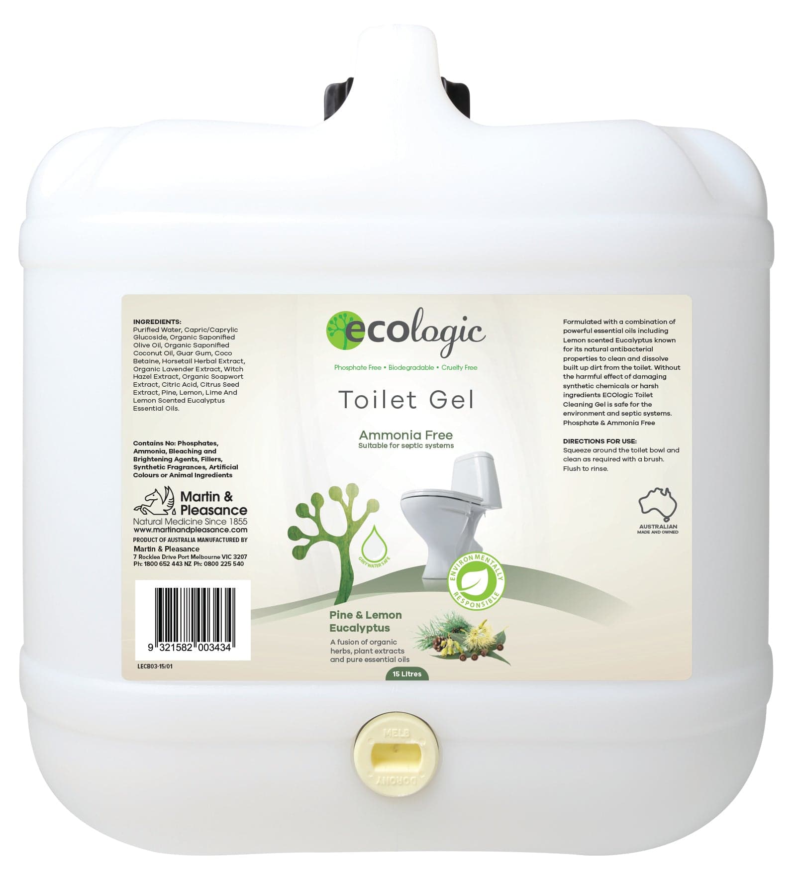ECOLogic Pine & Lemon Eucalyptus Toilet Cleaning Gel BULK 15L