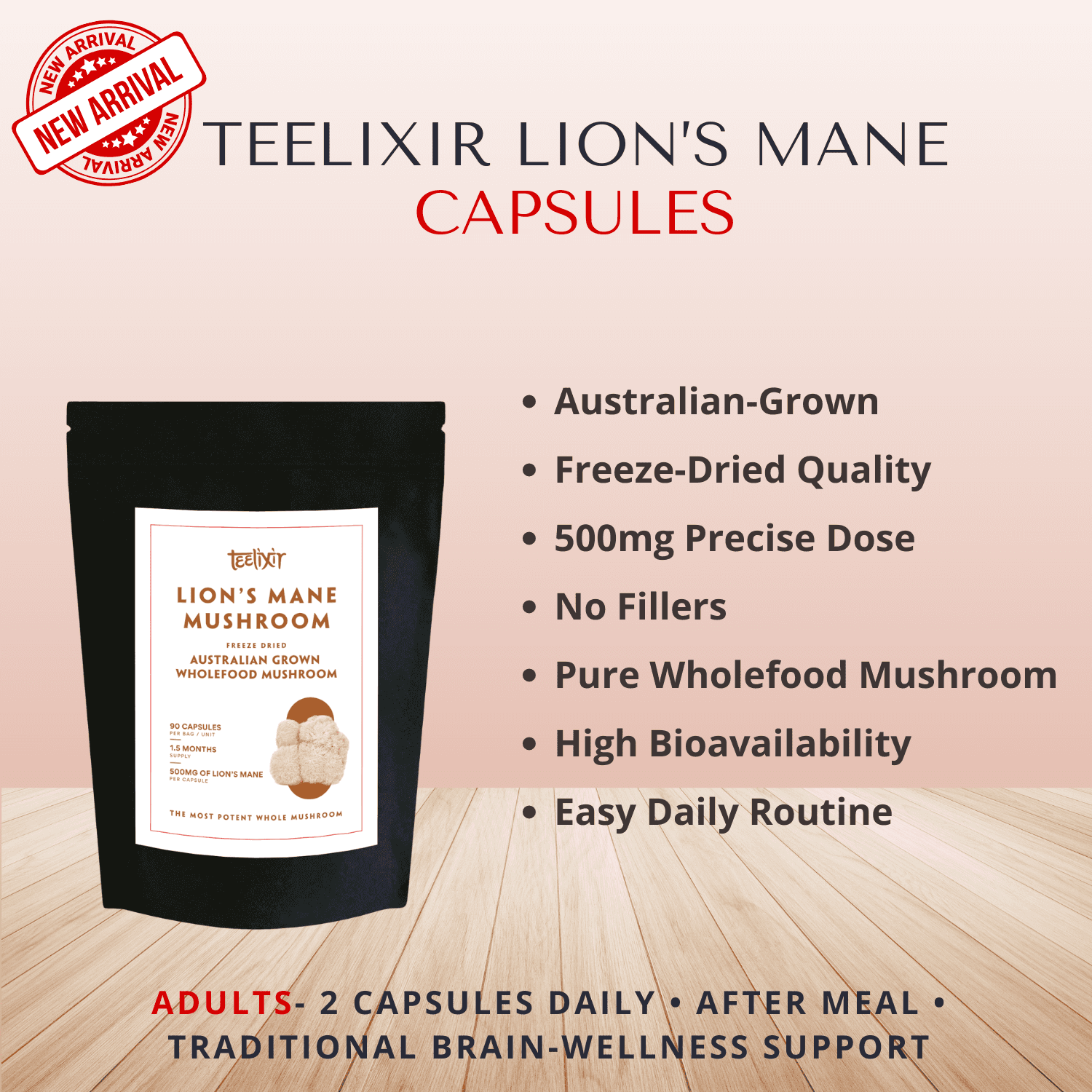 Teelixir Australian Grown Lions Mane 90 Capsules