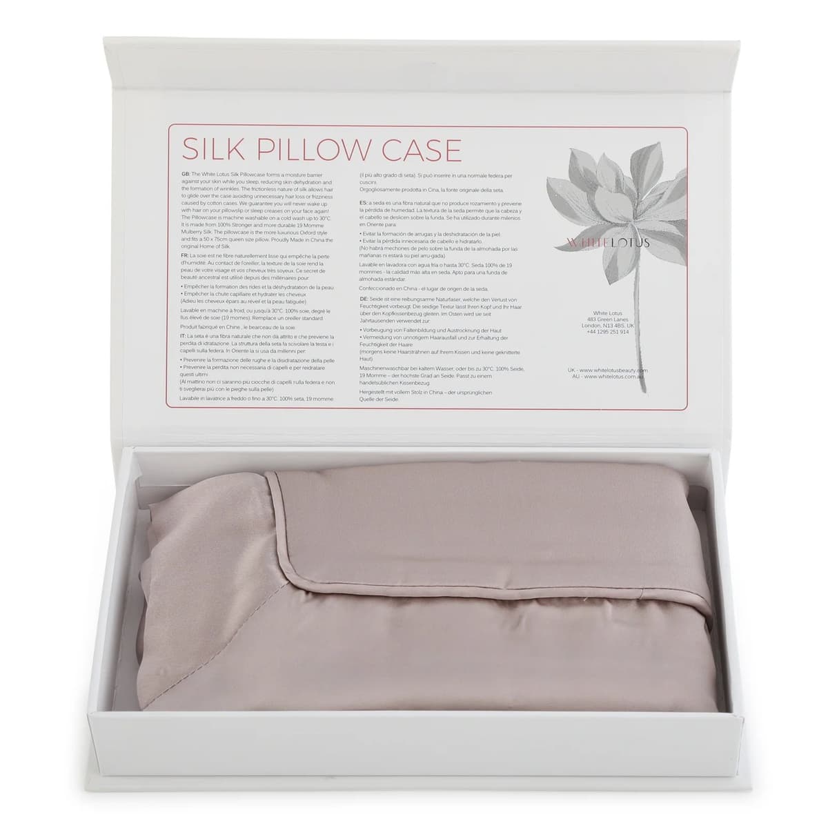 White Lotus 19 Momme Pure Silk Pillowcase - Pearl Grey