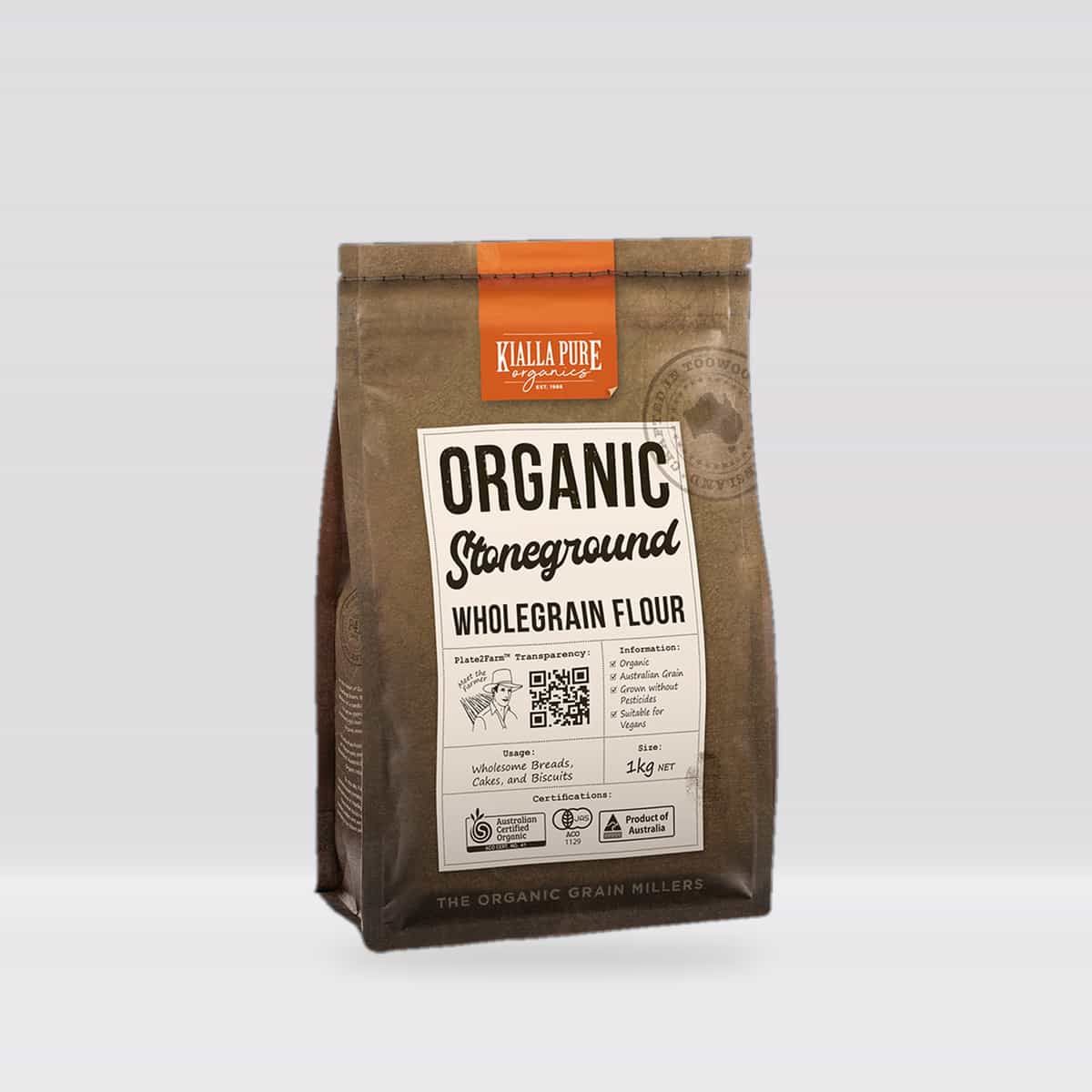 Kialla Pure Foods Organic Stoneground Wholegrain Plain Flour 1kg