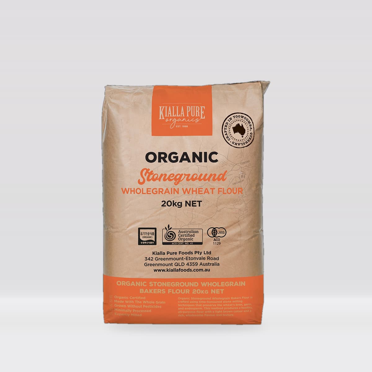 Kialla Pure Organics Organic Stoneground Wholegrain Bakers Flour 20kg