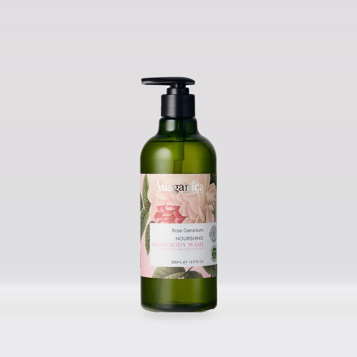 Ausganica Certified Organic Rose Geranium Nourishing Hand & Body Wash 500ml – Short Dated (Best Before Mar 2027)