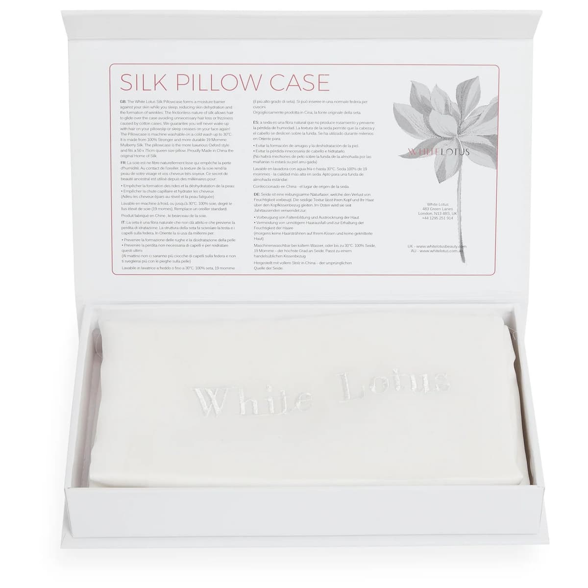 White Lotus 19 Momme Pure Silk Pillowcase - White
