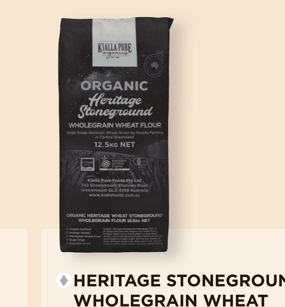 Kialla Pure Foods Organic Heritage Wheat Stoneground Wholegrain Plain Flour 12.5kg